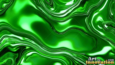 Swirling into glossy waves, bright green liquid reflects cool white highlights