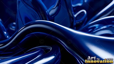 Deep blue glossy fluid curves and swirls in smooth shiny waves