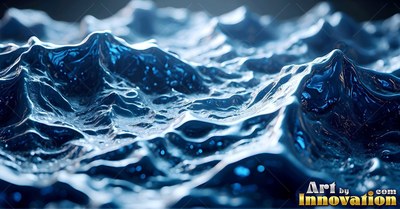 Under gentle light, deep blue water ripples into tiny glossy peaks and waves