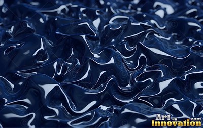Dark blue fluid swirls into glossy peaks, catching pale white light along the ridges