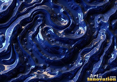 Thick, glossy dark blue paint swirls in wet ripples and ridges