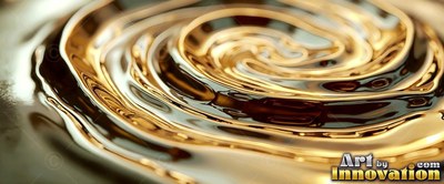 Swirling into a tight spiral, thick gold liquid ripples under diffused light