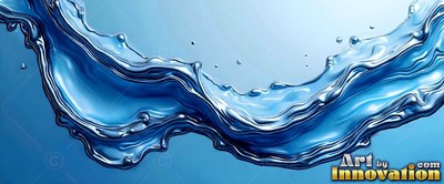 Clear blue water splashes across a light blue background