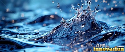 Blue water splashing with ripples and tiny droplets in close up