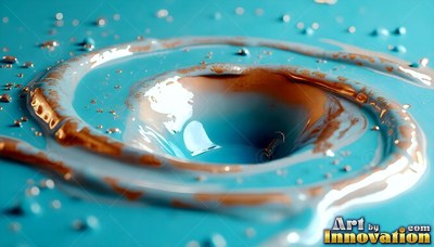 Blue and bronze liquid swirling into a smooth central vortex