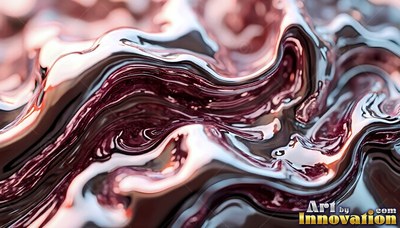 Smooth waves of shiny liquid metal swirl in deep bronze and silver