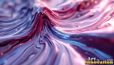 Rising into a smooth peak, glossy pink and purple fluid swirls together