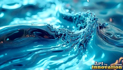 A blue water wave splashes and ripples in close-up detail