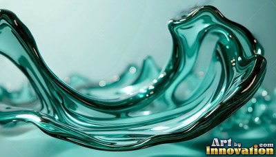 Teal liquid curls into smooth rolling waves with bright highlights across the glassy ridges