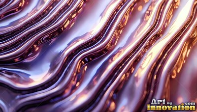 Wavy metallic ridges reflect warm golden light across thick purple liquid slopes