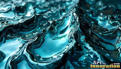 Thick turquoise liquid ripples into sharp peaks with bright white highlights