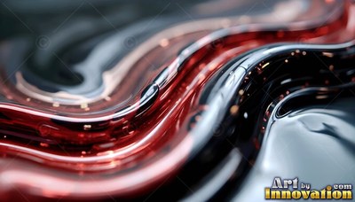 Thick liquid ripples in smooth waves, catching bright shine on dark red and black folds