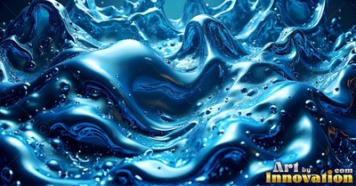 Rippling close up across the surface, shiny deep blue liquid rolls into smooth waves