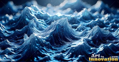 Frosted blue liquid shapes peak like choppy ocean waves under muted light