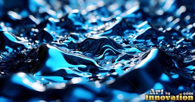 In cool lighting, a pool of glossy blue liquid churns into sharp peaks