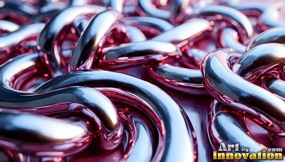 Interlocking metallic chain links in shiny pink and silver