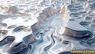 Smooth ridges of silver liquid form glossy valleys under bright white daylight