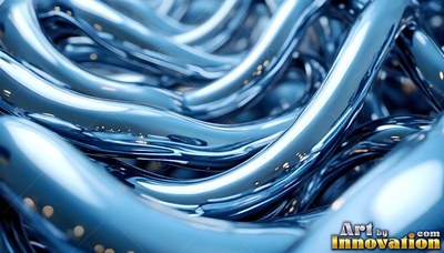 Thick blue liquid strands curve over each other with bright white highlights