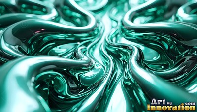 Green metallic liquid curving in smooth shiny waves