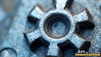 Tilted slightly on a workbench, a thick silver gear rests in cool light