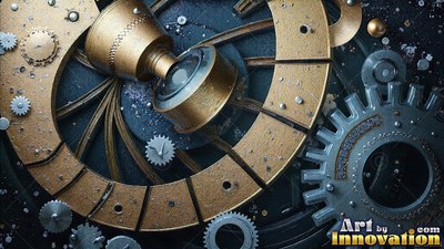 Gold and silver gears set against a dark surface