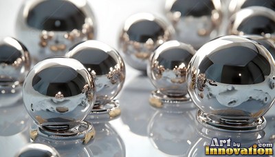 Resting on a pale surface, polished silver steel spheres reflect bright light