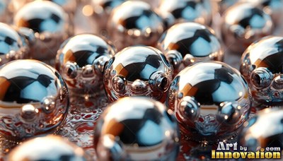 Polished steel spheres crowd together, catching warm highlights across their curved surfaces