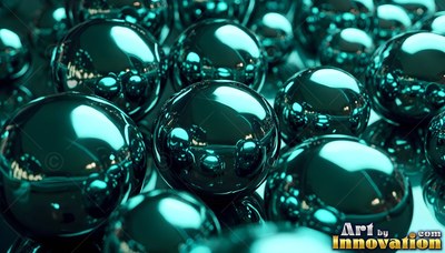 Polished teal ball bearings reflecting light