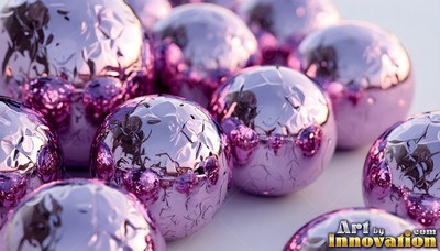 Shiny purple metal spheres rest together under soft white highlights
