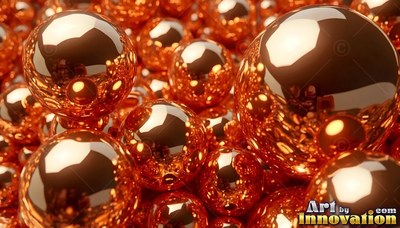 Shiny copper ball bearings gathered in bright light