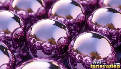 Shiny purple metal balls reflecting bright sunlight