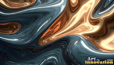 Smooth waves of metallic bronze and dark slate liquid swirl into deep curves