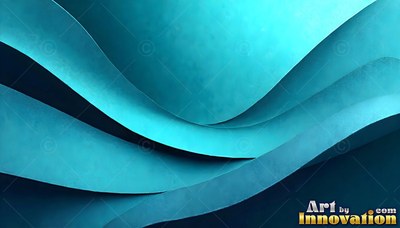 Curving across dark space, smooth teal paper layers overlap in soft waves