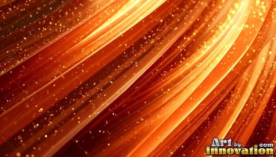 Curving diagonally across dark area, orange ribbons shine with bright specks