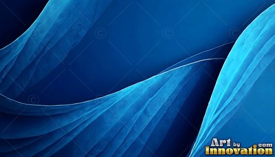 Curved bright blue fabric waves sweep over a smooth, dark blue backdrop