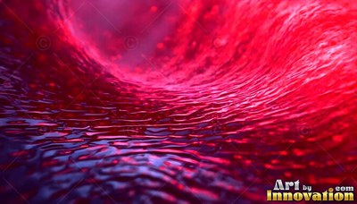 Red rippling water curving inside a dark tunnel