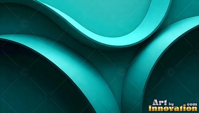 Curved teal ribbons overlap in soft dark shadows