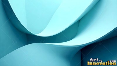 Smooth white edges on pale turquoise ribbons fold over deep blue shadowed corners