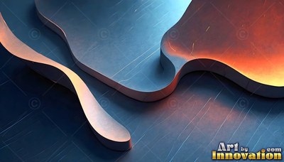 In soft orange and blue light, curved metal plates rise from a surface