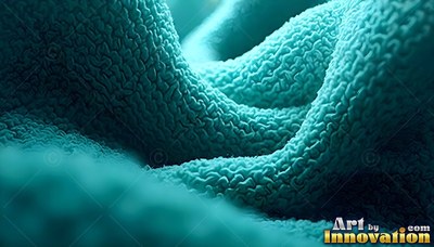 Dense loops cover folds of teal terry cloth blanket resting in soft shadows