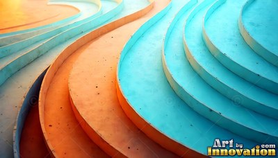 Curving steps sweep upward in warm orange and light blue tiers
