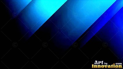 On a dark background, broad diagonal stripes of cyan and deep blue light cross over black