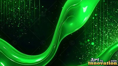 A shiny green wave flows through sparkling dots on a dark background