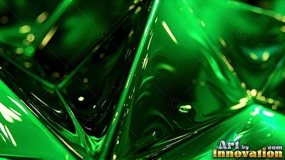 Glossy emerald green geometric folds with bright highlights
