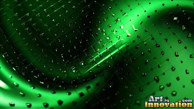 Shiny green grid pattern curving through a dim wave shape