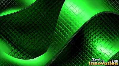 Curved bands of textured green metal cross over a dark grid pattern