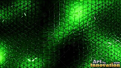 Small green triangles cover a textured surface, caught in bright spots of light