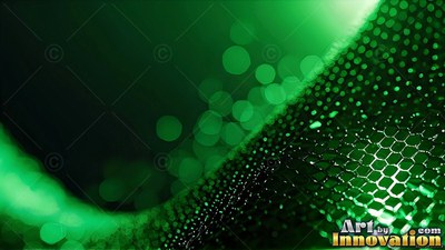 Curving green mesh with round blurry lights on dark background