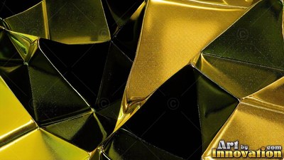 Folded shiny gold metal sheets with deep black shadows between them