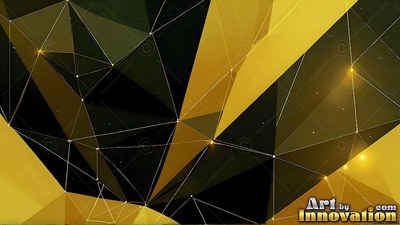 Sharp yellow and black folded shapes connected by thin white lines and dots